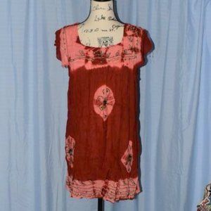 🧡4 for $20 Dark Red Sunflower Peasant Sun Dress M L XL Hippie Hippy Boho